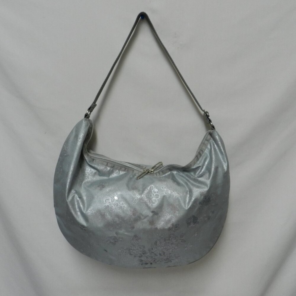 LeSportSac Sequin large Hobo bag purse zip top adjustable Expandable gray NEW